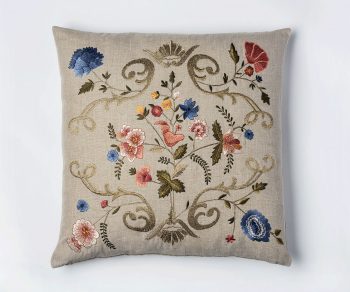 Florentina vintage style embroidered linen cushion 50mm x 50mm