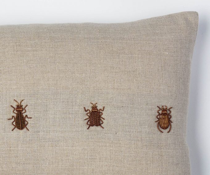 Beetles cushion – natural linen with metal embriodery - Image 2