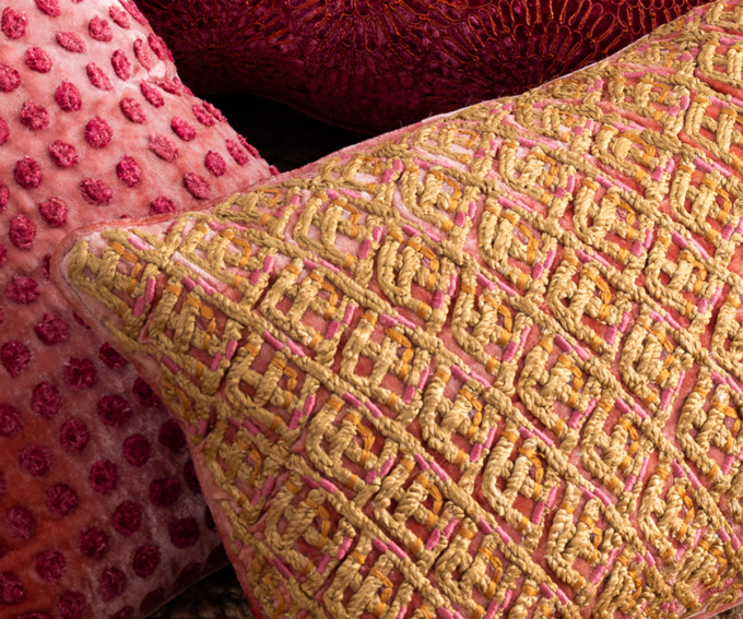 Cocoa cushion detail - shaded rose, embroidered cushion silk velvet cushion 50mm x 25mm