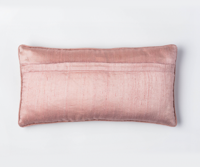 Soft rose pink silk cushion with pink polka dots