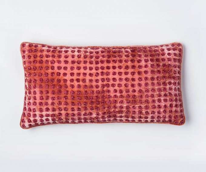 Dotty - silk velvet cushion - shaded rose pink 50mm x 25mm