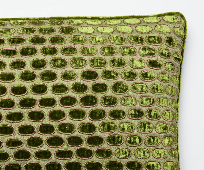 Hello – Sage green cushion detail silk velvet 30mm x 40mm