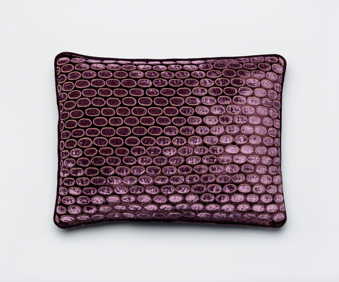 Hello - silk velvet cushion in grape