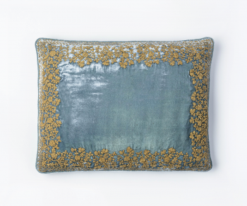 Jamila cushion - Jamila cushion - Light blue silk velvet cushion with gold hand embroidery 30mm x 50mm
