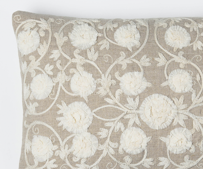 Georgie - neutral linen cushion with cream embroidery - Image 3