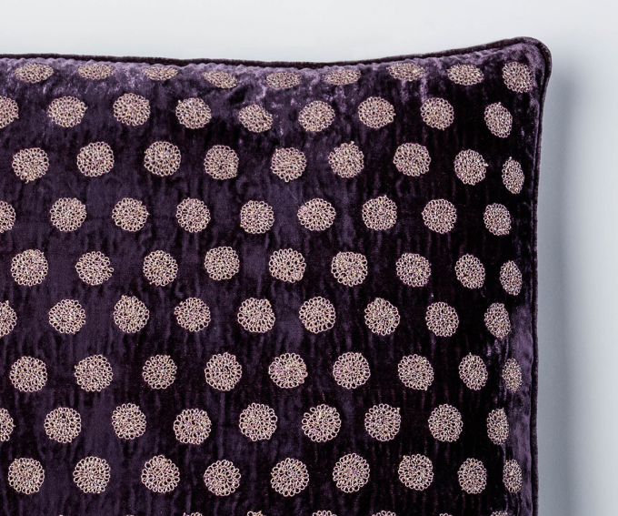 Medal - silk velvet polka dot cushion in grape - Image 2