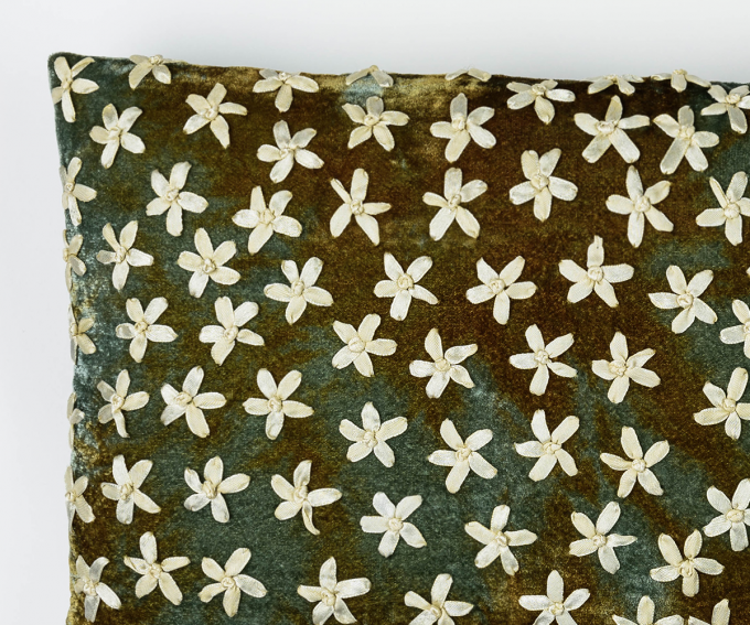 Riva - velvet embroidered cushion in shaded lake - Image 3