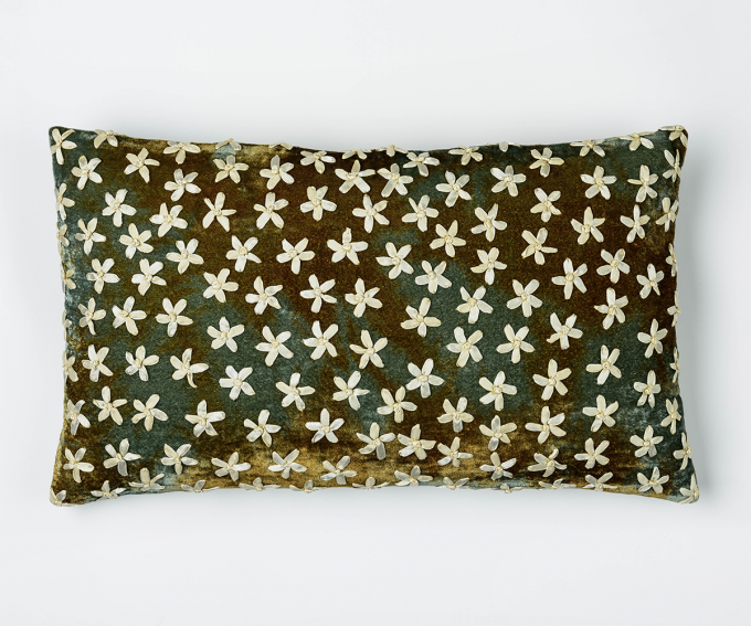 Riva - velvet embroidered cushion in shaded lake
