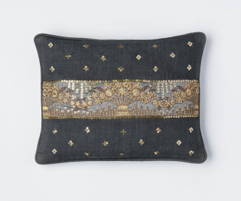 Ariana cushion – Charcoal grey cushion with gold hand embroidery 30mm x 40mm