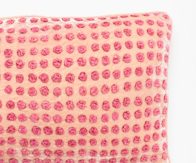 Detail of Dotty cushion rose pink silk velvet cushion