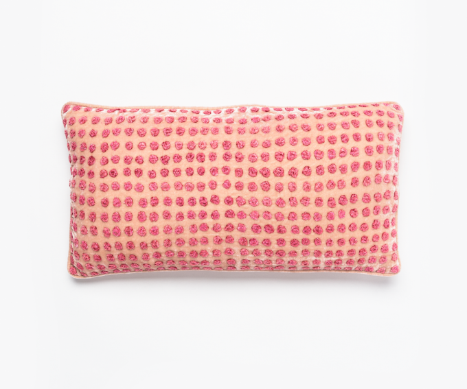 Dotty - shaded rose pink silk velvet cushion 25cm x50cm