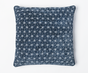 Kyoto cushion indigo blue embroidered cushion with geometric pattern