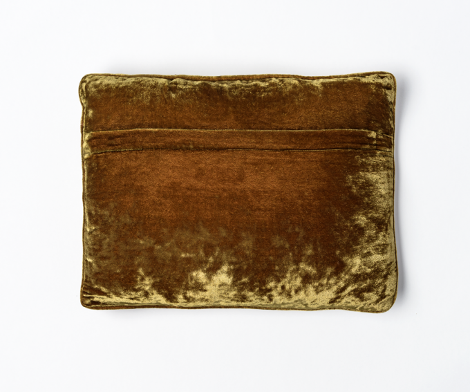 Pompadour - embroidered cushion in light brown silk velvet - Image 2