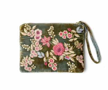 liza silk velvet pouch with hand embroidered flowers