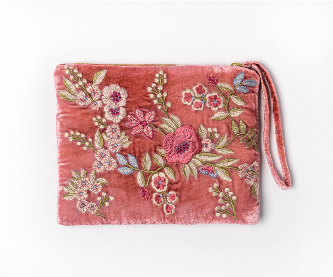 Silk velvet purse - Liza shaded rose