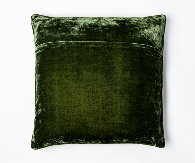 Tara - Green silk velvet cushion reverse side with gold embroidery 60mm x 60mm
