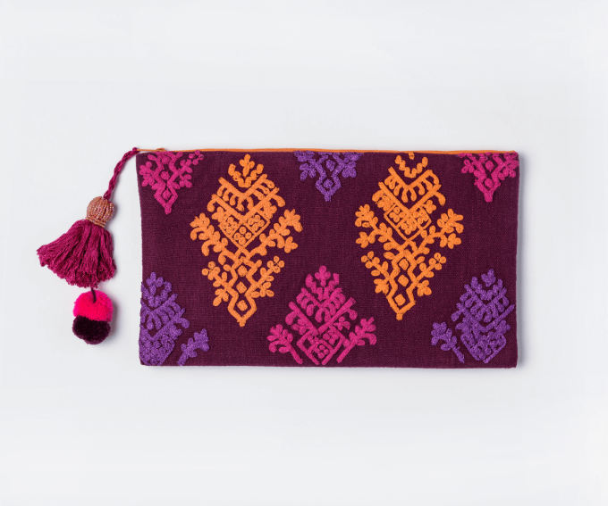Pom Pom purse – purple, hot pink and orange