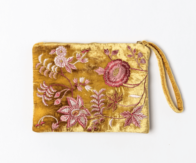Liza gold silk velvet evening purse
